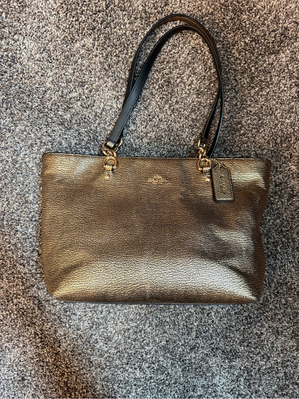 Coach Ava Metallic Bronze Pebbled Leather Top-Zip Shoulder Tote Bag Purse F35808
